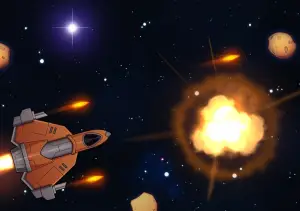 Pixel-Art-Raumschiff im Weltall mit Explosion – GameMaker Kurs gratis